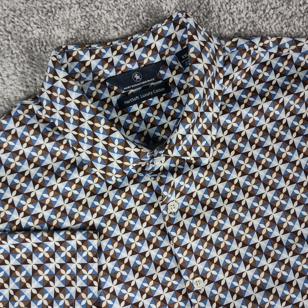 Hart Schaffner Marx XXL Button Down Shirt - HartSoft Luxury Cotton - Blue/Brown